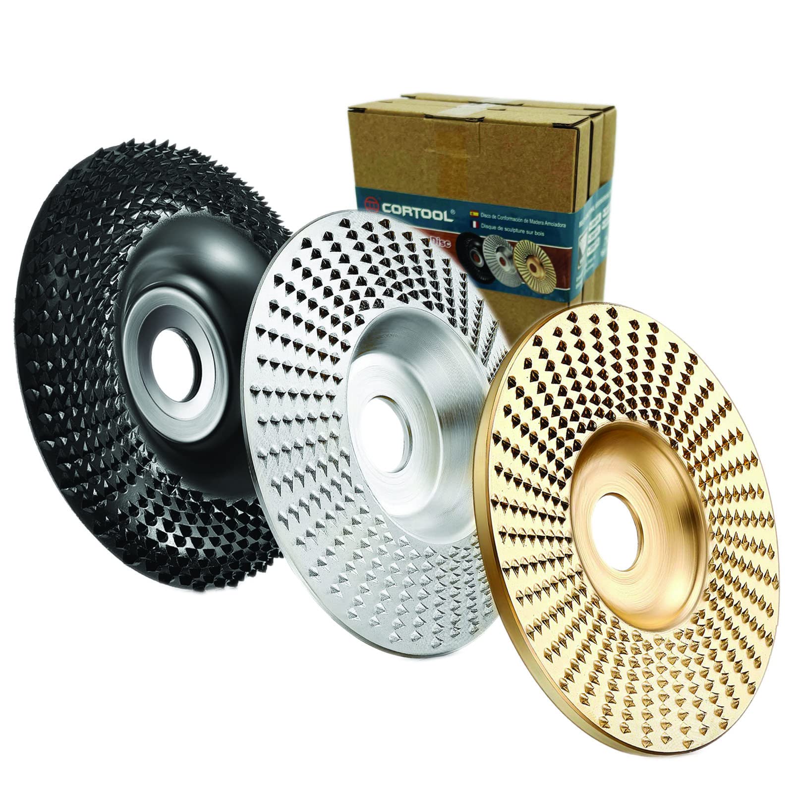 Grinder Wheel Disc 4 Inch Wood Shaping Wheel, Wood Grinding Shaping Disc for Angle Grinders with 5/8” Arbor (3-Piece)